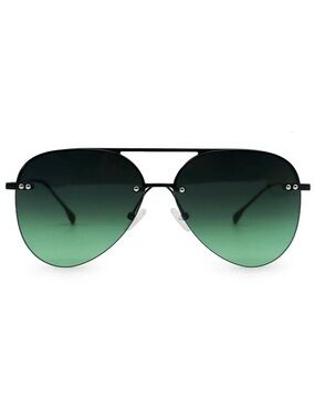 TOPFOXX Unisex Aviator Sunglasses - Black Frame with Green Gradient Lenses|